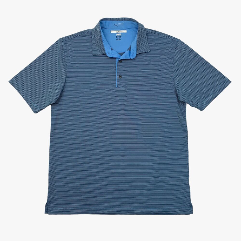 Greg Norman Polo Shirt Mens M Medium Evening Black Striped ML75 PlayDry Golf